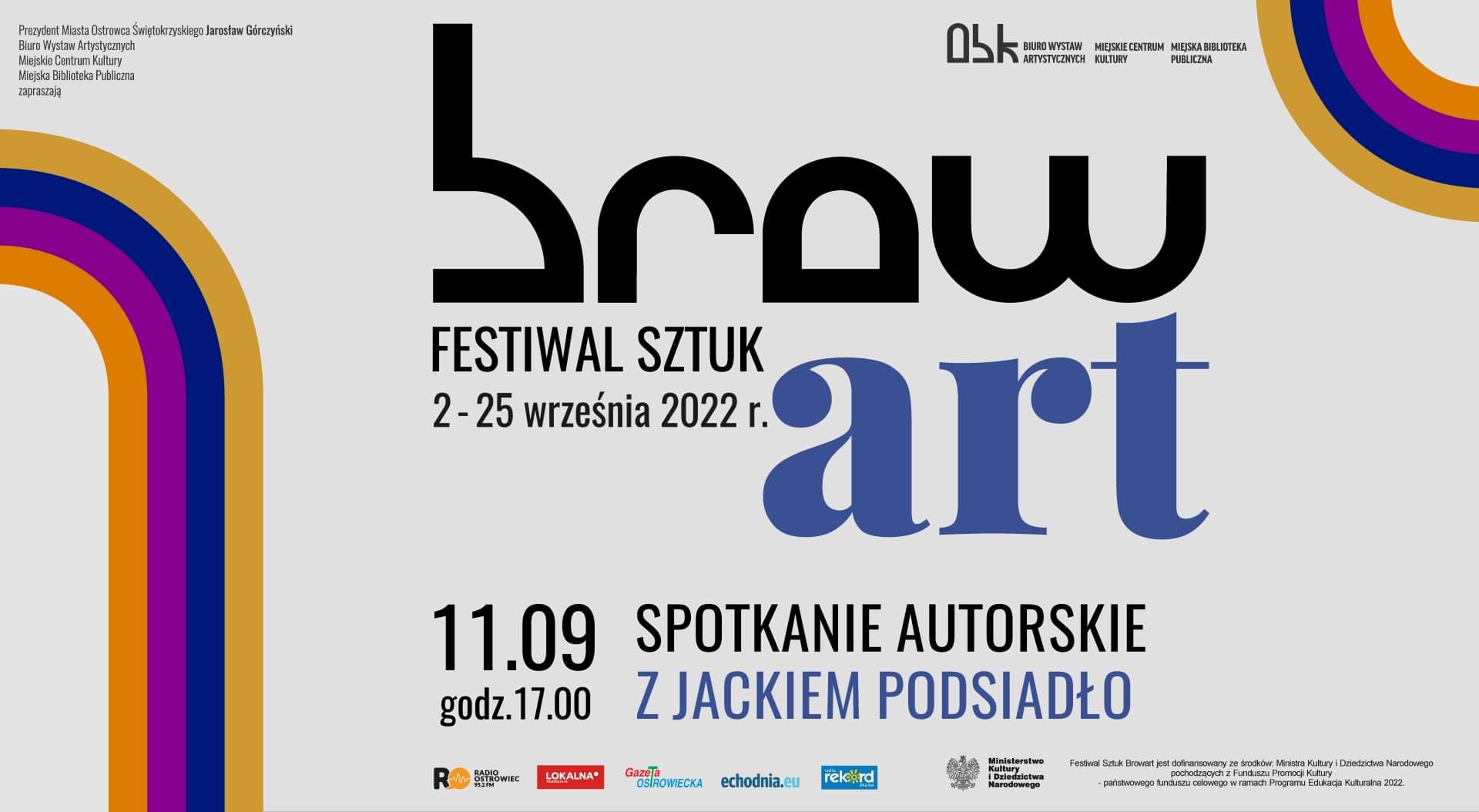 Festiwal Sztuki brow art. 11 września 2022 spotkanie autorskie z Jackiem Podsiadło