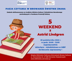 Plakat Pasja czytania w browarze świetnie znana. Weekend z Astrid Lindgren